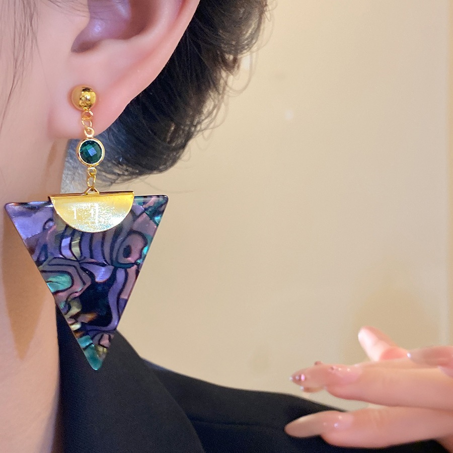 Bông Tai Kim Bạc Hình Tam Giác Acetate Phong Cách Retro, Sang Trọng