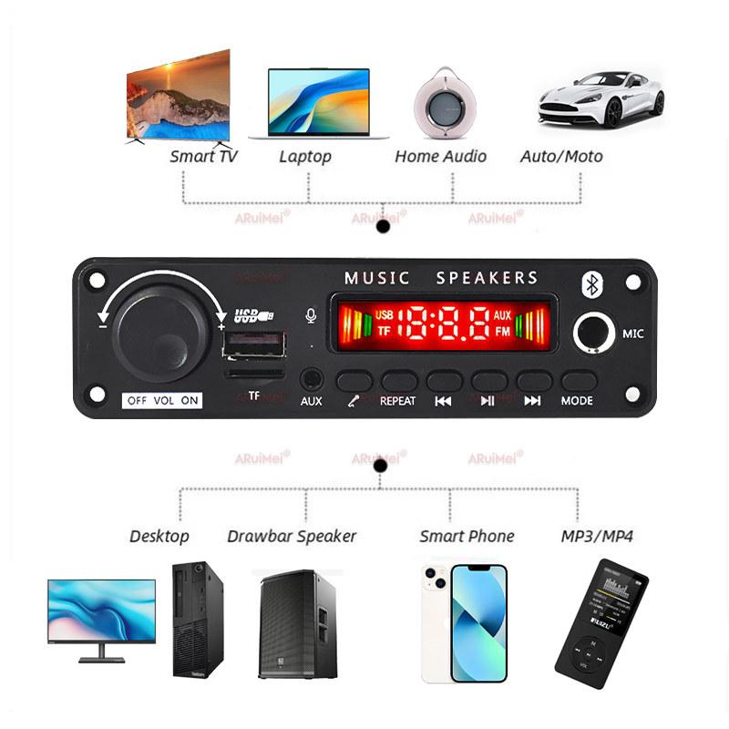 Bảng khuếch đại công suất cao 400W, Bộ giải mã Bluetooth 5.0 MP3 có khả năng phát lại USB / TF / FM / AUX, Đầu ra 4 * 100W cho hệ thống âm thanh loa siêu trầm gia đình trên ô tô