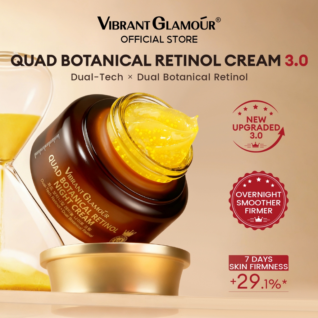 Kem ngủ VIBRANT GLAMOUR Quad Botanical Retinol 3.0 | Bakuchiol + Peptide + Collagen + Axit Hyaluronic | Sửa chữa & nâng & làm mịn qua đêm để chăm sóc da nhạy cảm 30g