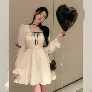Đầm trắng tay dài tiểu thư công chúa đầm dài nàng thơ tiệc sinh nhật corset váy liền thân dáng dài