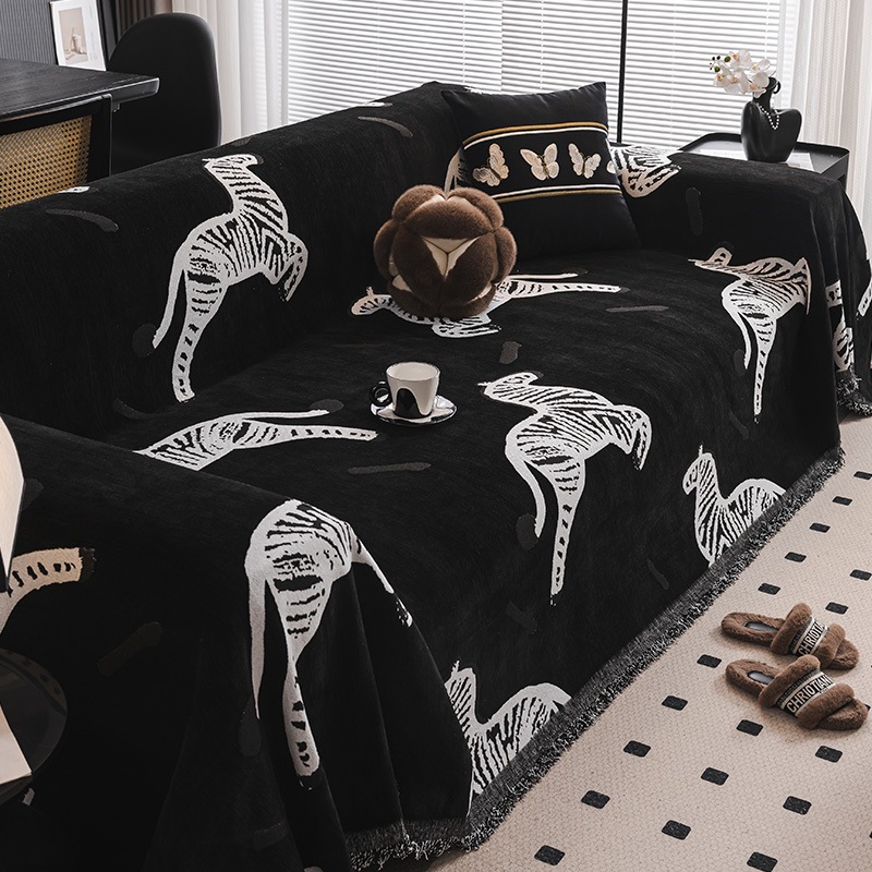 Chăn sofa Chenille họa tiết ngựa vằn cổ điển, Vỏ bọc ghế sofa hai mặt tua rua mới, chống trượt, chống mài mòn, dành cho ghế sofa hình chữ L / u, ghế tình yêu