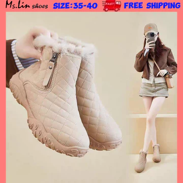 [Ms.LIN] Giày bốt tuyết tích hợp lông thú cho nữ, Giày bốt cotton đế dày mùa đông, Giày cotton ấm áp, Giày bốt mùa đông cho nữ, Giày bốt nữ, Giày bốt nữ