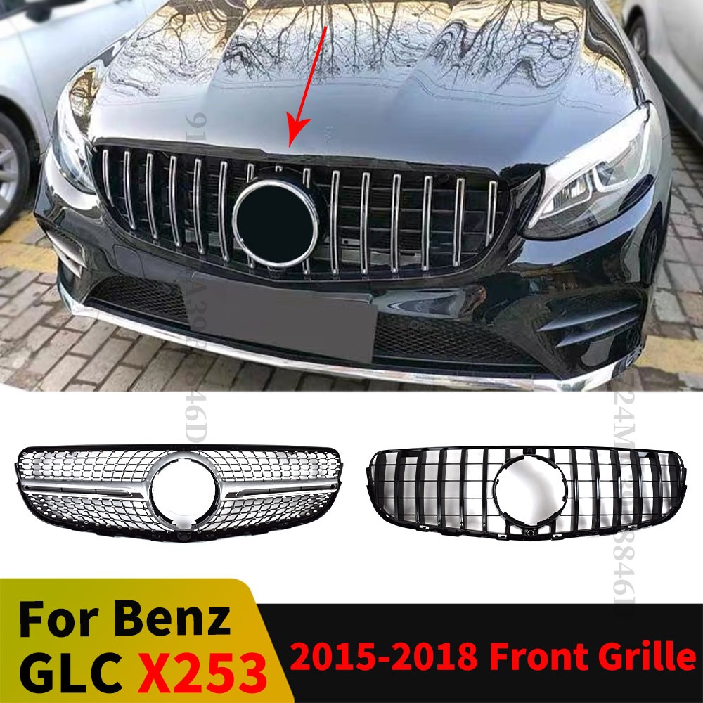 Lưới giữa GT Kim Cương Phong Cách Đầu Vào Trước Lưới Tản Nhiệt Đua Ốp Lưng Nướng Cho Xe Mercedes Benz GLC X253 2015 2016 2017 2018 Ngoại Thất Một Phần Điều Chỉnh