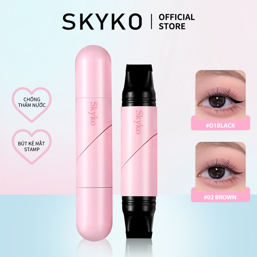 SKYKO Bút kẻ mắt hai đầu Tem kẻ mắt phong cách trái tim chống nước 2 màu