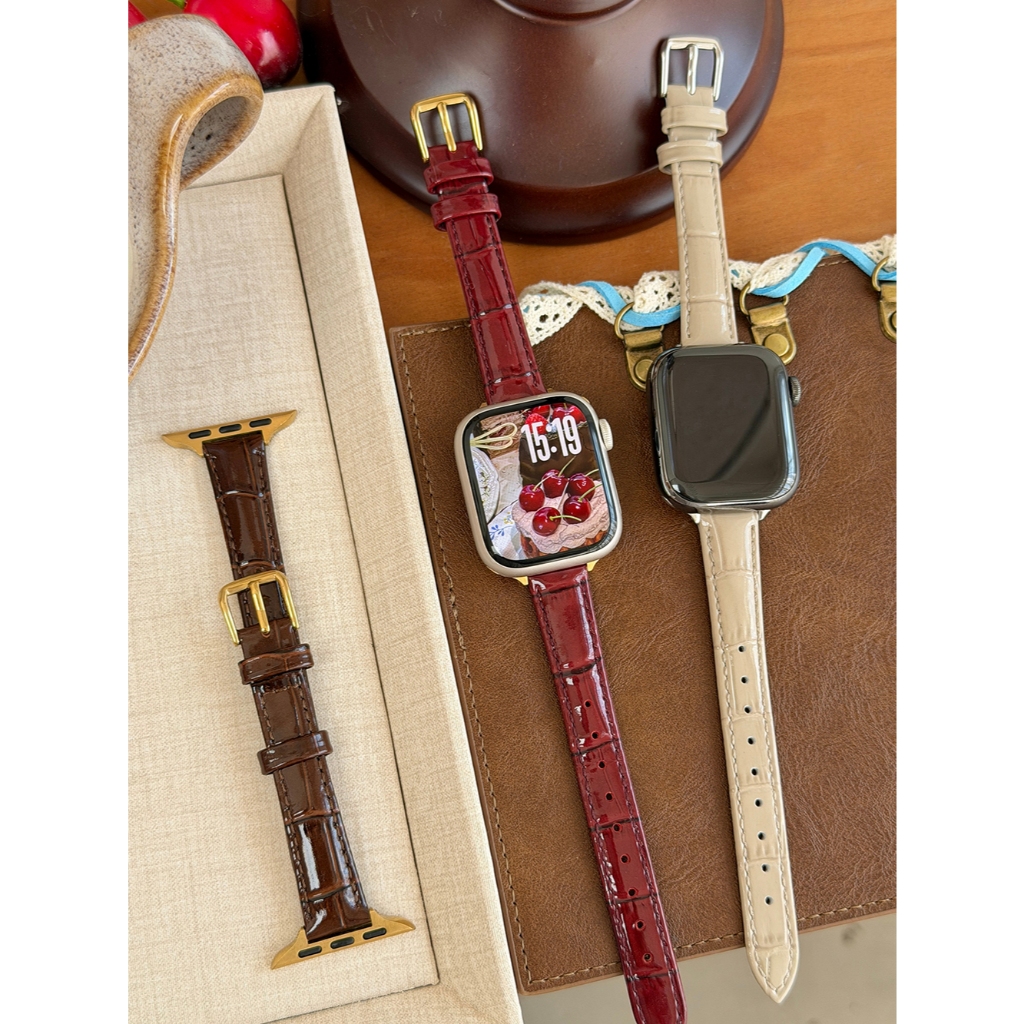 Tính khí nữ Họa tiết bóng trơn eo nhỏ Dây da thật cho Apple Watch S11 SE3 Ultra3 S10 S9 S8 SE S7 S6 Ultra 49mm 46mm 42mm 40mm 44mm 41mm 45mm Iwatch Band