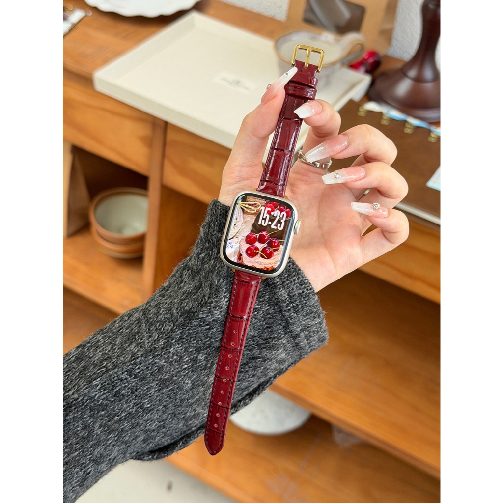 Tính khí nữ Họa tiết bóng trơn eo nhỏ Dây da thật cho Apple Watch S11 SE3 Ultra3 S10 S9 S8 SE S7 S6 Ultra 49mm 46mm 42mm 40mm 44mm 41mm 45mm Iwatch Band