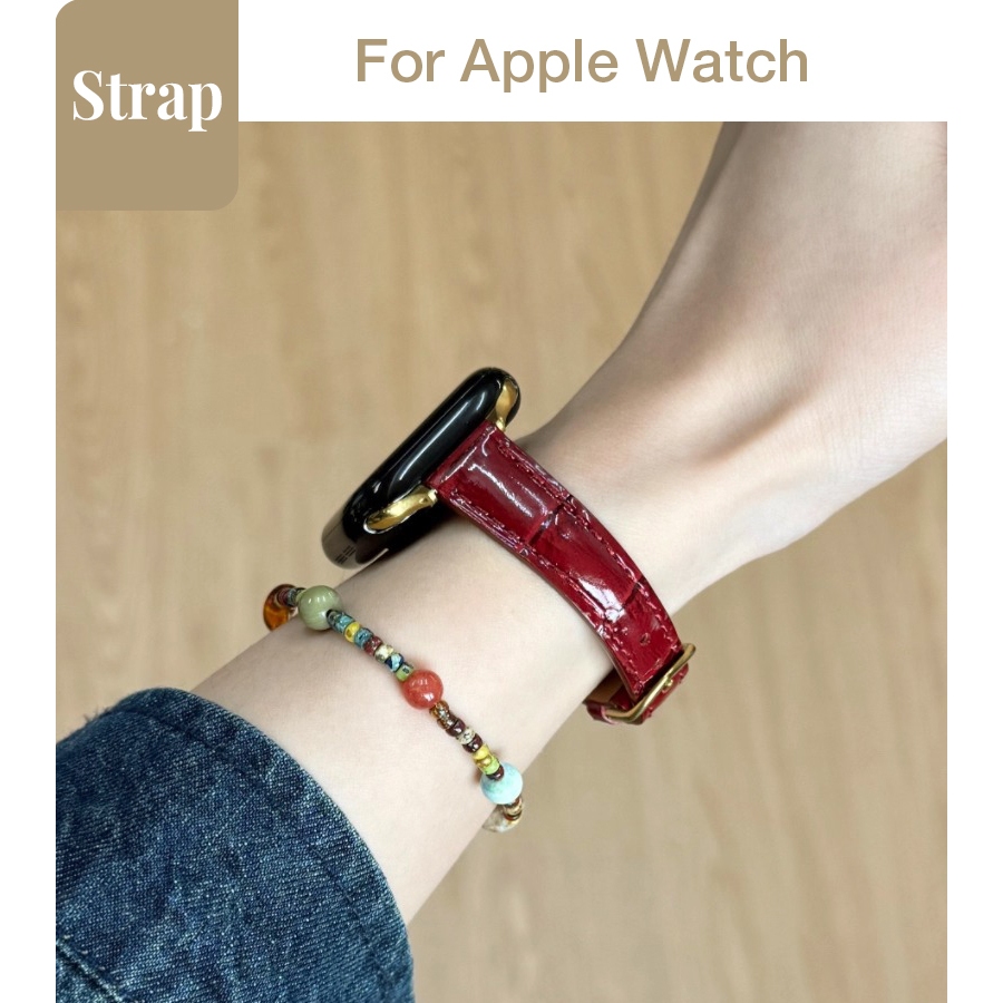 Tính khí nữ Họa tiết bóng trơn eo nhỏ Dây da thật cho Apple Watch S11 SE3 Ultra3 S10 S9 S8 SE S7 S6 Ultra 49mm 46mm 42mm 40mm 44mm 41mm 45mm Iwatch Band