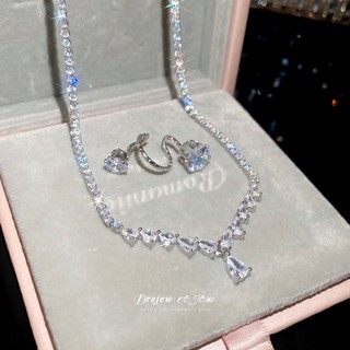 Bộ trang sức zircon sang trọng, gồm vòng cổ và dây chuyền lấp lánh - Phù hợp tiệc cưới và làm quà tặng