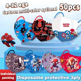 10 / 50 Chiếc Người Nhện 3D Hoạt Hình Trẻ Em Batman Người Sắt Hoạt Hình Dễ Thương In Mặt nạ Cá Nhân Đóng Gói 3-12 Tuổi 3D kid maks