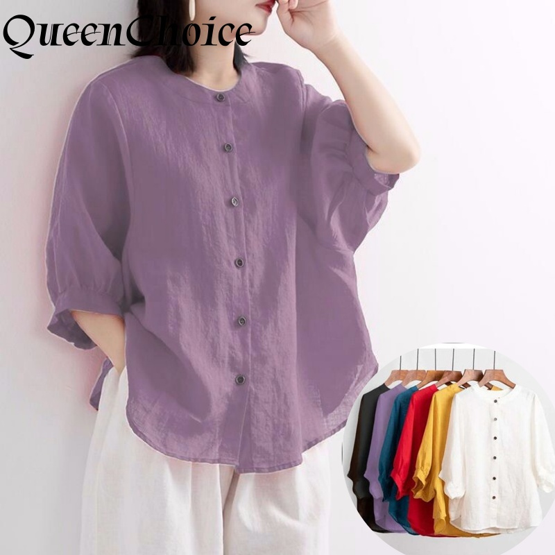 Áo sơ mi nữ vải lanh cotton, phong cách vintage, phù hợp hàng ngày