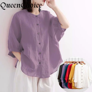 Áo sơ mi nữ vải lanh cotton, phong cách vintage, phù hợp hàng ngày