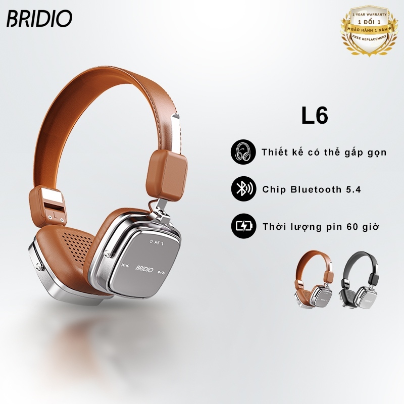 Bridio L6 Tai Nghe Bluetooth 5.4 Chính Hãng Pin Trâu 45H Phong Cách Retro Âm Thanh HD Chống Ồn ENC