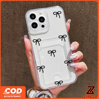 Thích hợp cho Realme Note 60 Note 70 Realme C61 Realme C53 C71 Hộp đựng thẻ trong suốt màu đen thời trang và tối giản có nơ, ốp điện thoại TPU chống sốc