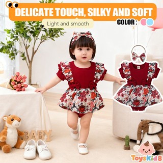 Bộ áo liền quần & băng đô in hoa cho bé gái sơ sinh - Onesie tay xù mềm mại mượt cho bé gái (0-24M)
