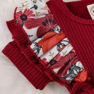 Bộ áo liền quần & băng đô in hoa cho bé gái sơ sinh - Onesie tay xù mềm mại mượt cho bé gái (0-24M)