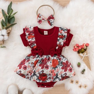 Bộ áo liền quần & băng đô Giáng sinh cho bé gái - Onesie lễ hội xù mềm mượt, trang phục ngày lễ dễ thương với thiết kế hoa cho bé (0-24M)