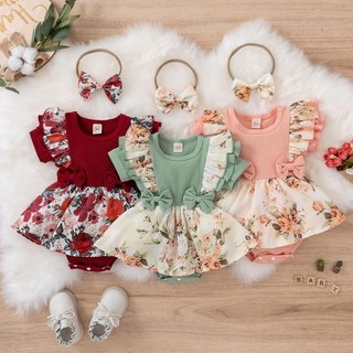 Bộ áo liền quần & băng đô Giáng sinh cho bé gái - Onesie lễ hội xù mềm mượt, trang phục ngày lễ dễ thương với thiết kế hoa cho bé (0-24M)
