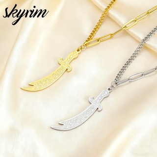 Vòng cổ thép không gỉ phong cách Ả Rập retro, motif Skyrim và Hồi giáo