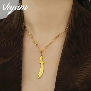 Vòng cổ thép không gỉ phong cách Ả Rập retro, motif Skyrim và Hồi giáo