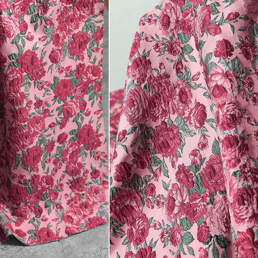 Vải Jacquard hoa hồng nổi, sợi nhuộm, phong cách Trung Hoa - phù hợp để may đầm