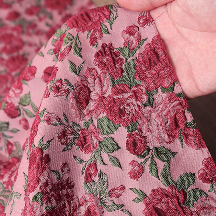 Vải Jacquard hoa hồng nổi, sợi nhuộm, phong cách Trung Hoa - phù hợp để may đầm