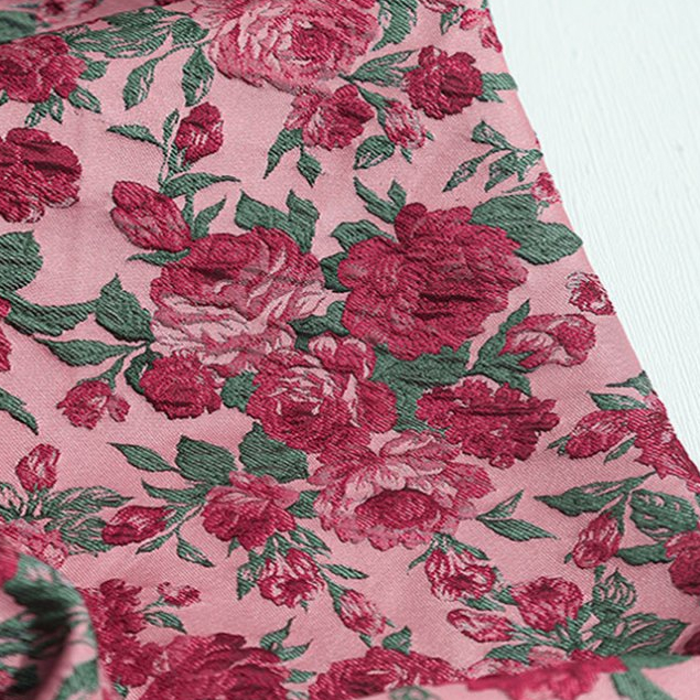 Vải Jacquard hoa hồng nổi, sợi nhuộm, phong cách Trung Hoa - phù hợp để may đầm