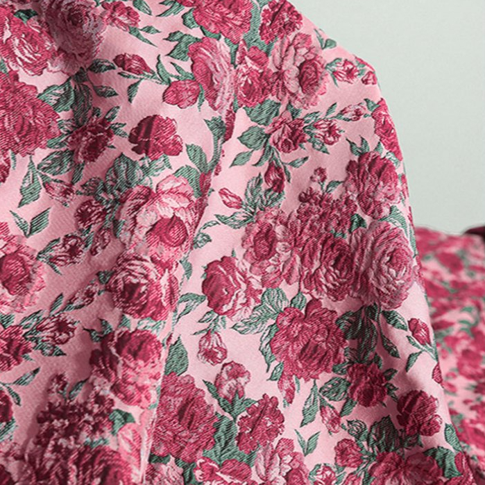 Vải Jacquard hoa hồng nổi, sợi nhuộm, phong cách Trung Hoa - phù hợp để may đầm