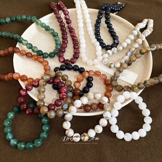 Bộ trang sức đá quý tự nhiên với dây chuyền và vòng tay đính cườm nhiều màu - Phong cách boho thời trang