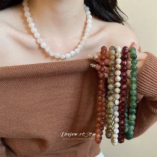 Bộ trang sức đá quý tự nhiên với dây chuyền và vòng tay đính cườm nhiều màu - Phong cách boho thời trang