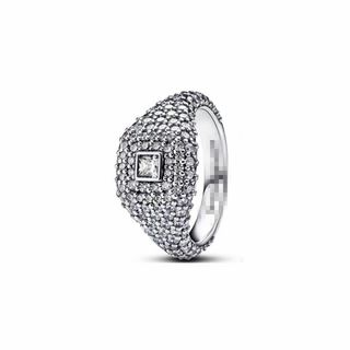 Nhẫn vuông Cuba S925 Meteorite Pavé-Set - Bạc S925 với đá thiên thạch, nhẫn đôi thời trang và đơn giản