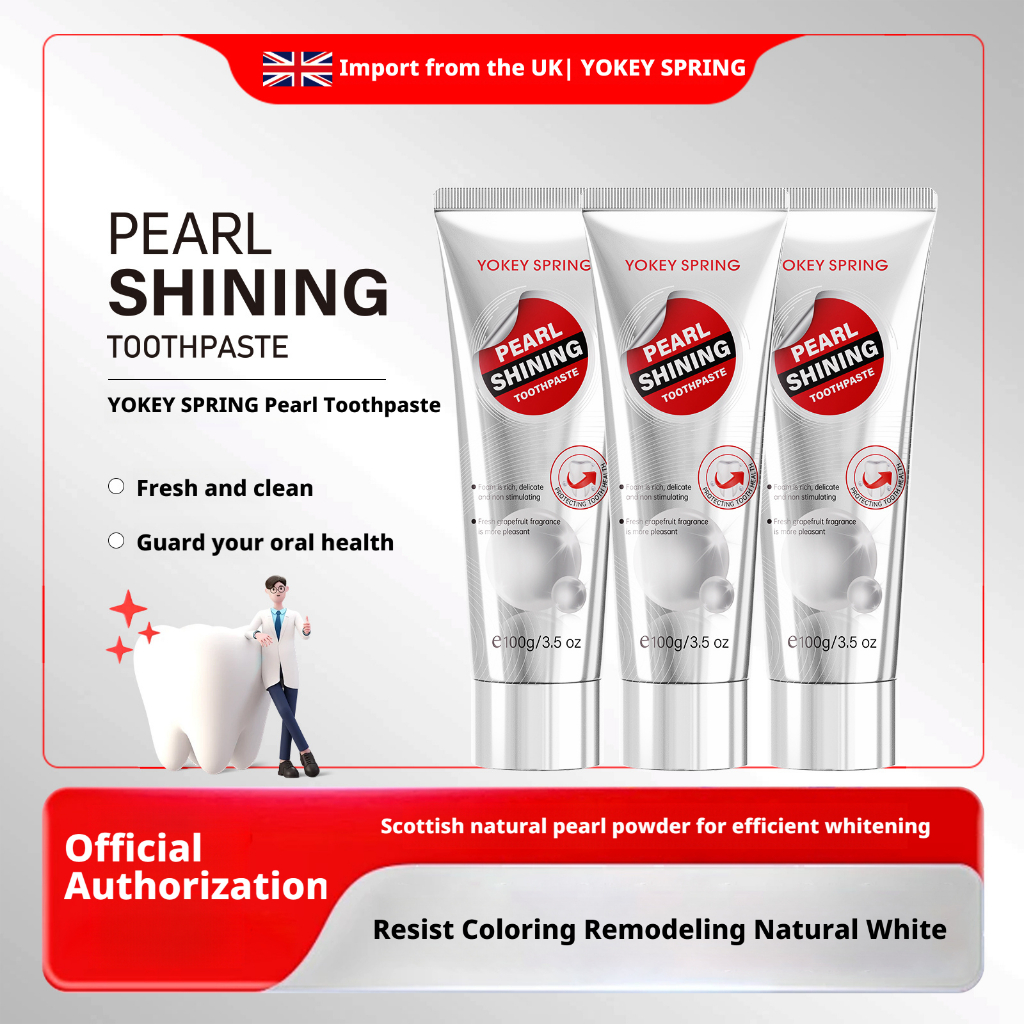 Kem đánh răng bạc hà YOKEY SPRING Pearl Shining từ Anh, 3,5 oz- Giúp loại bỏ vết bẩn bề mặt, làm trắng răng, tăng cường men răng, bảo vệ chống sâu răng, gói 3