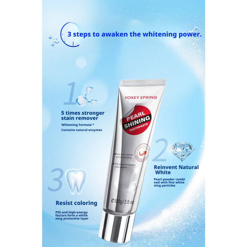 Kem đánh răng bạc hà YOKEY SPRING Pearl Shining từ Anh, 3,5 oz- Giúp loại bỏ vết bẩn bề mặt, làm trắng răng, tăng cường men răng, bảo vệ chống sâu răng, gói 3