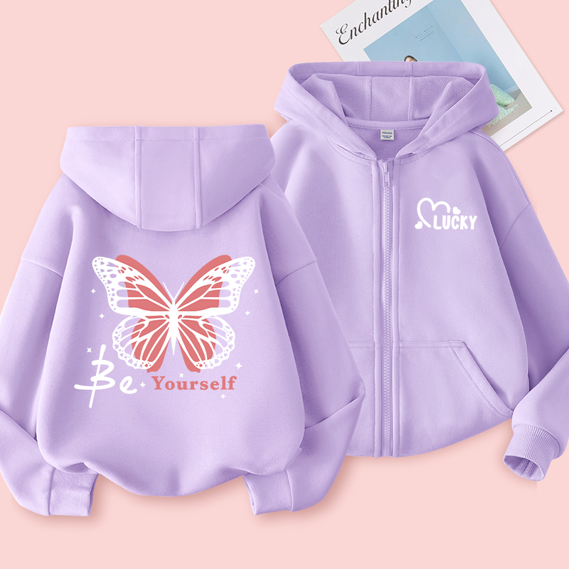 W.G.Q Áo Hoodie cho bé gái, Áo khoác mỏng mùa xuân thu có in hình con bướm, mềm mại thoải mái thời trang phù hợp