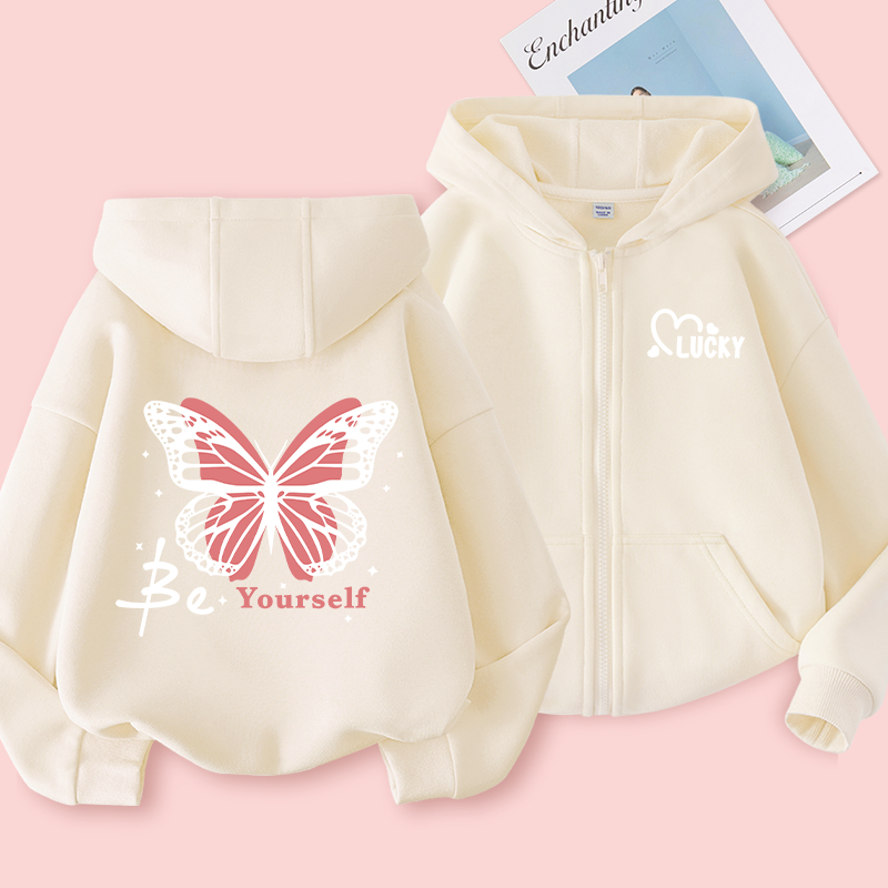 W.G.Q Áo Hoodie cho bé gái, Áo khoác mỏng mùa xuân thu có in hình con bướm, mềm mại thoải mái thời trang phù hợp