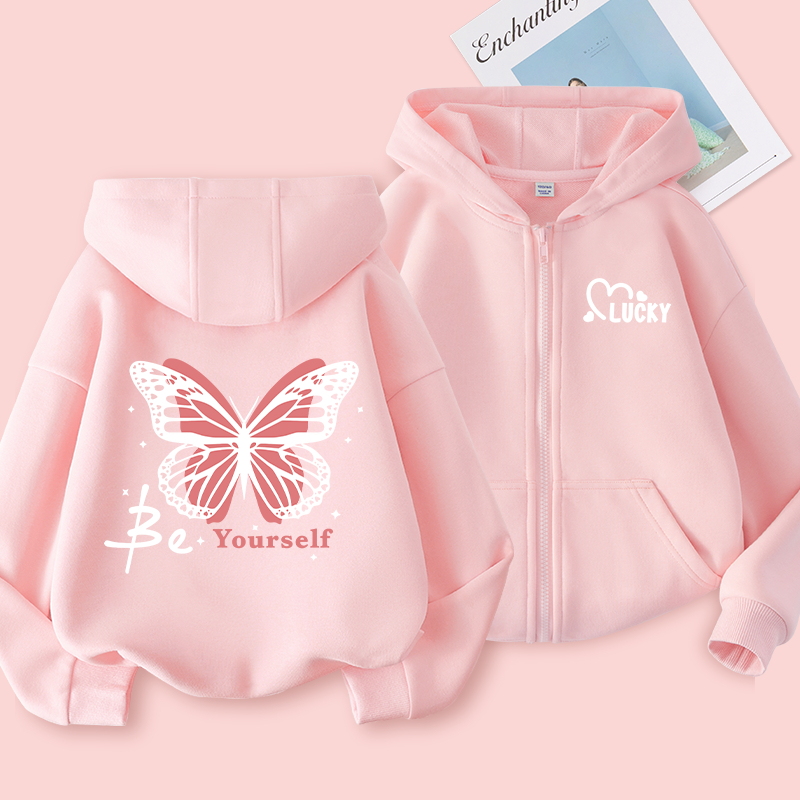 W.G.Q Áo Hoodie cho bé gái, Áo khoác mỏng mùa xuân thu có in hình con bướm, mềm mại thoải mái thời trang phù hợp