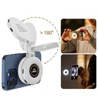 Đèn selfie điện thoại từ tính MagSafe, vòng LED di động có gương 180°, flash gập lại