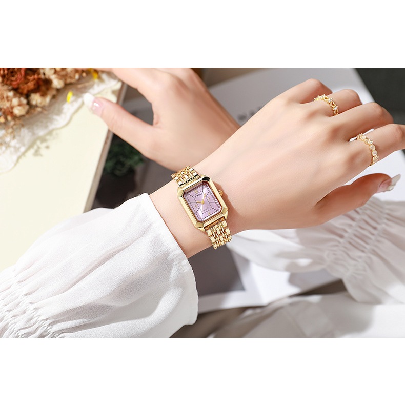 Đồng hồ nữ Đồng hồ thạch anh màu vàng cổ điển thời trang mới chống thấm nước [Quà tặng ưu tiên]
