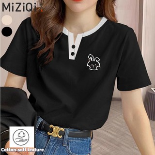 【Hạn giờ】Áo sơ mi bông nguyên chất màu tương phản, cổ chữ V, ngắn tay, phong cách Hàn - Nhật