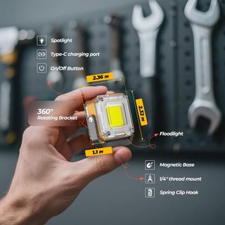 Đèn làm việc đa năng LED, hai mặt với 8 chế độ, từ tính tiện lợi cho cả sử dụng trong nhà lẫn ngoài trời