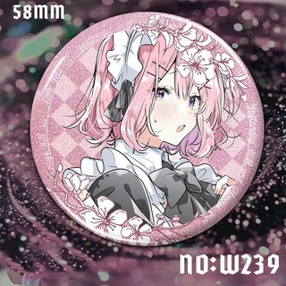 Bộ sưu tập cosplay từ anime "Watashi ga Koibito ni Nareru Wake Nai jan", bao gồm huy hiệu, nút cài và túi trang trí