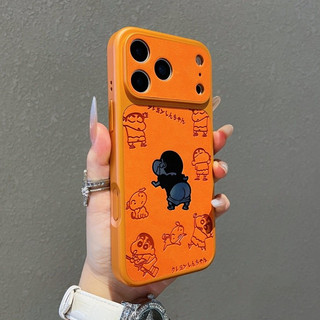Phim Hoạt Hình Dễ Thương Màu Cam Crayon Shin Chan Da Bảo Vệ Toàn Ống Kính Ốp Điện Thoại Cho iPhone 17Promax 17Pro 13 14 15 16 Promax Chống Sốc Nam Nữ Vỏ Di Động