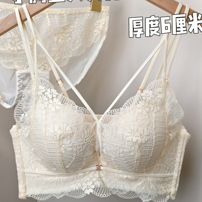 Gợi Cảm Chữ Thập Đẹp Lưng Quần Lót Nữ Siêu Dày 6cm Vú Nhỏ Tập Hợp Áo Ngực Ren Dày