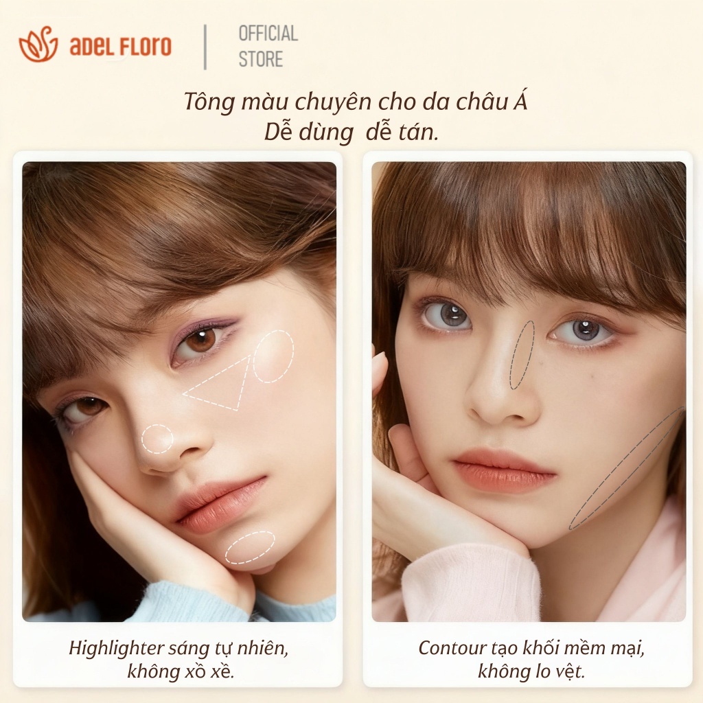Adel Bảng Tạo Khối Highlighter ✨ Phối Màu Chuẩn Cho Da Châu Á, Lên Tone Sáng Tự Nhiên không Vón Cục