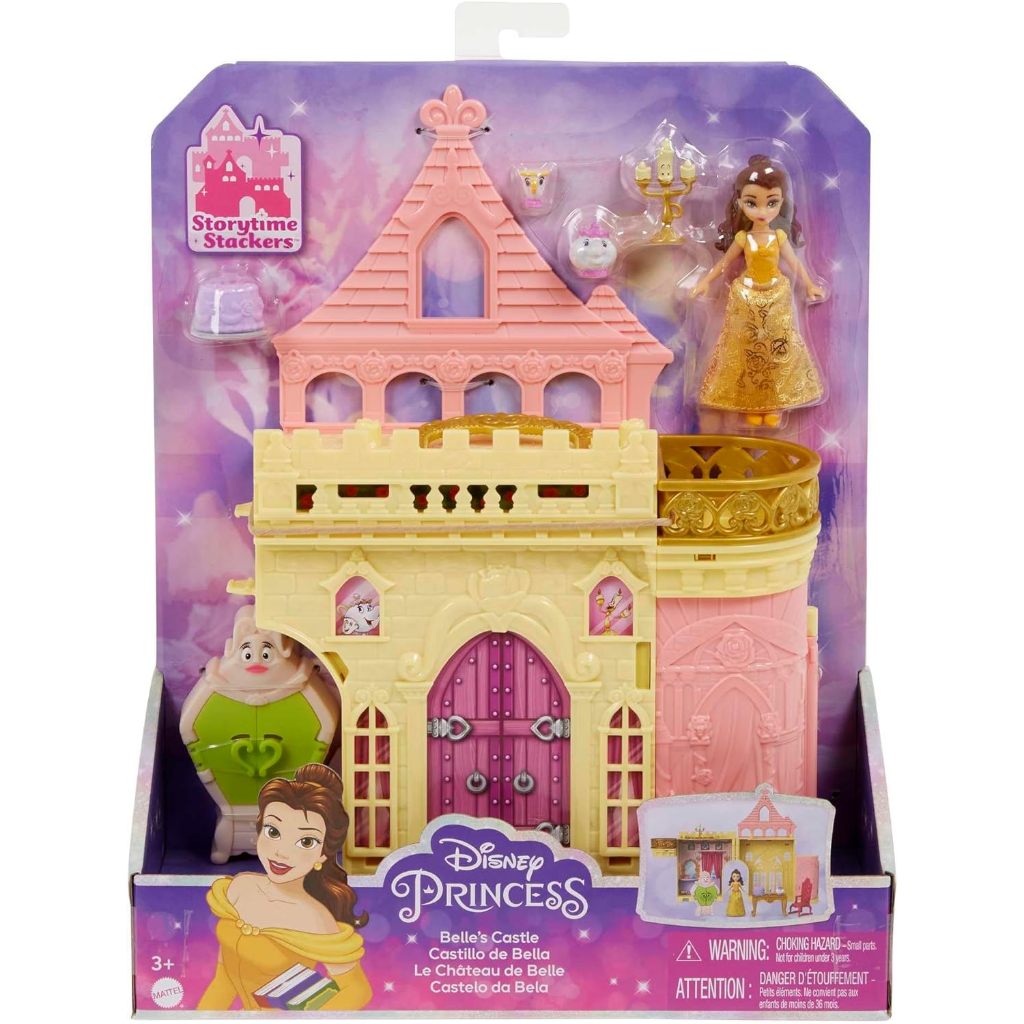 Disney Princess Belle Storytime Stackers Castle Doll House với búp bê nhỏ, 4 người bạn & 3 phụ kiện HLW94