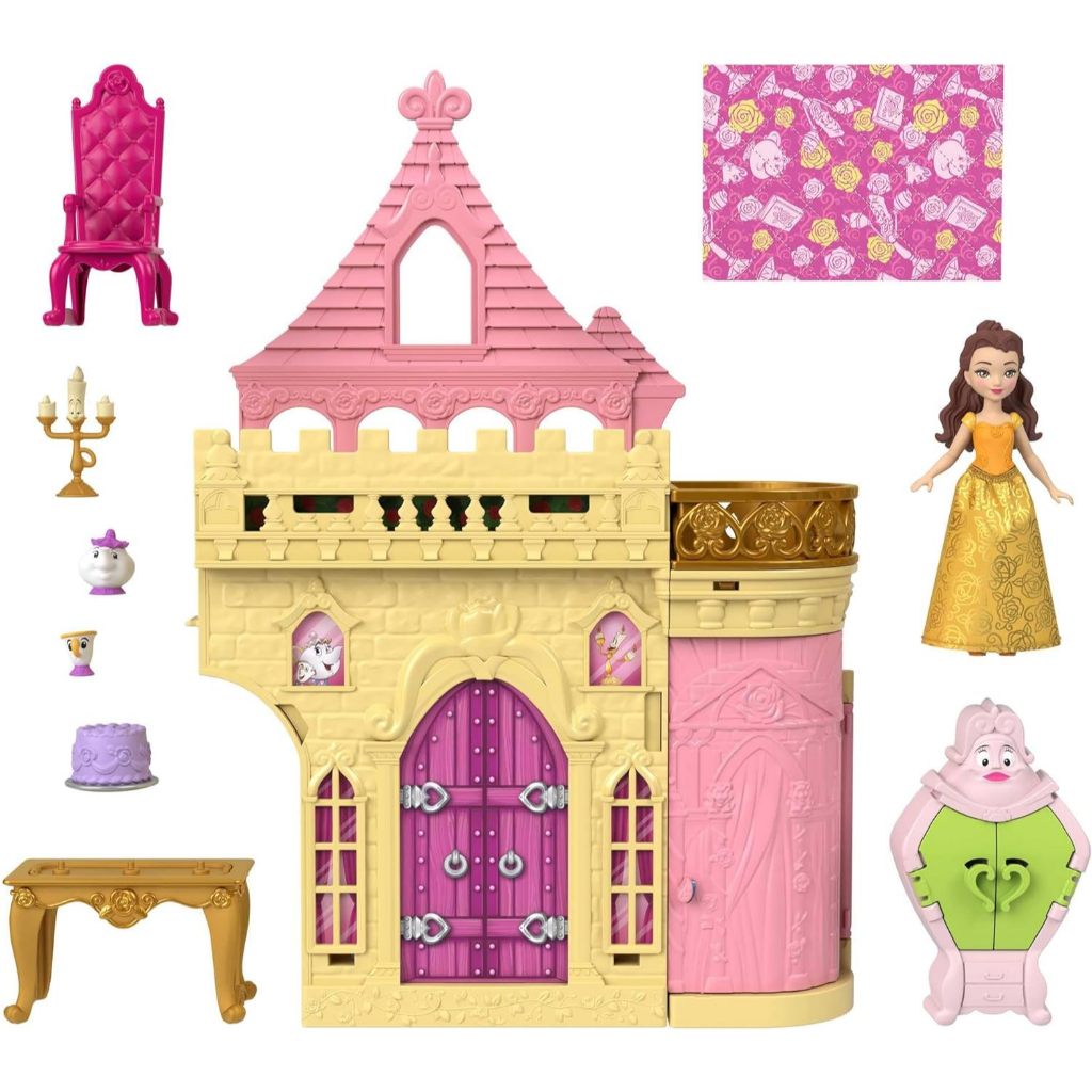 Disney Princess Belle Storytime Stackers Castle Doll House với búp bê nhỏ, 4 người bạn & 3 phụ kiện HLW94