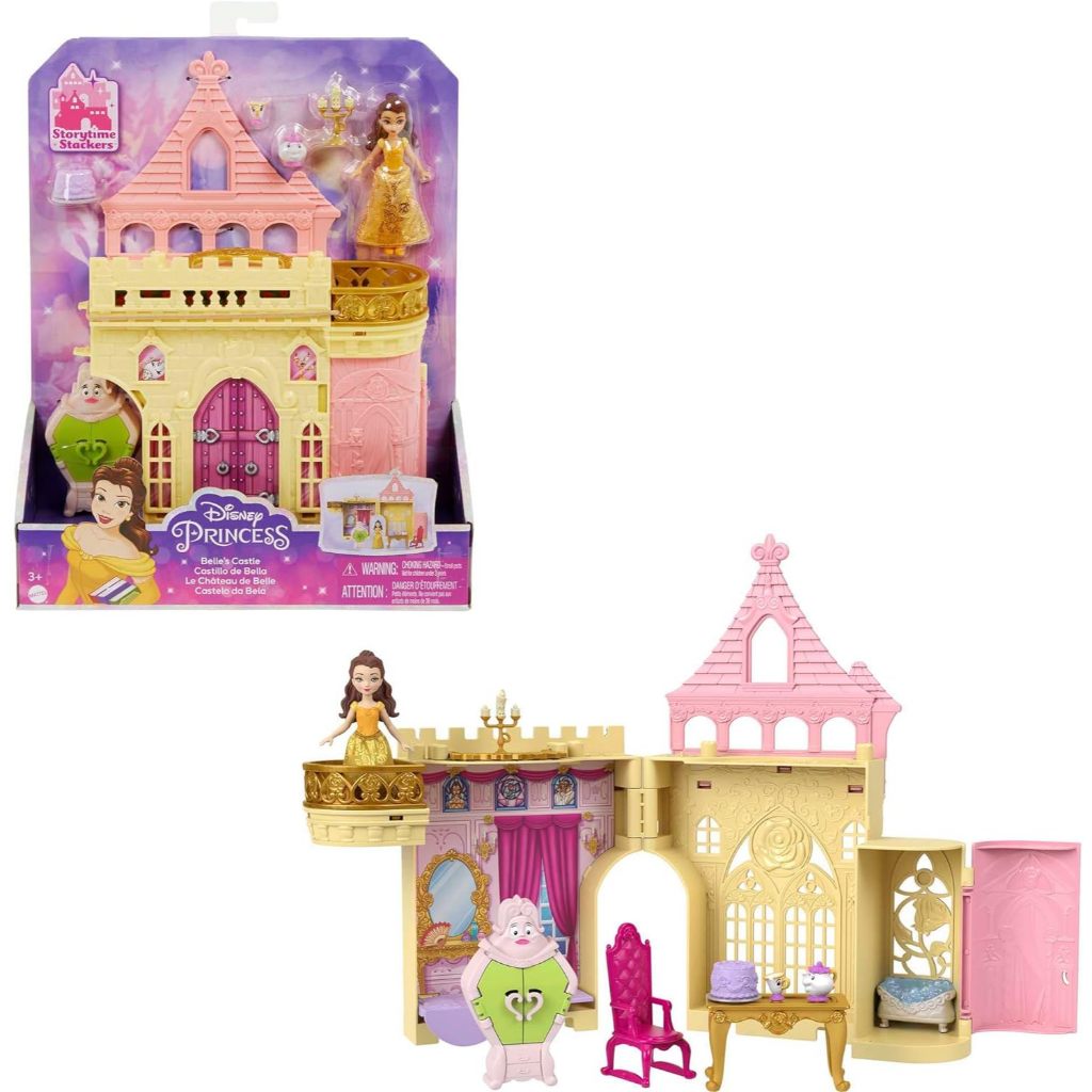 Disney Princess Belle Storytime Stackers Castle Doll House với búp bê nhỏ, 4 người bạn & 3 phụ kiện HLW94