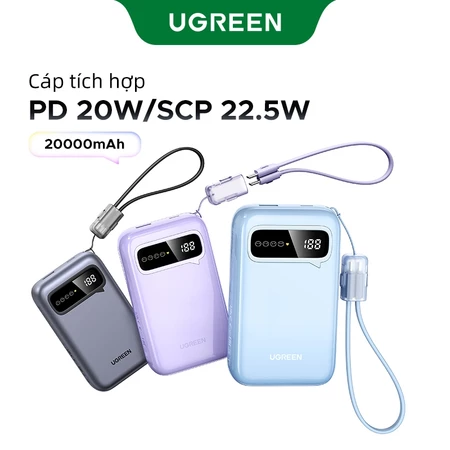 UGREEN Pin sạc dự phòng 20000mAh PD 22.5W 20W Sạc nhanh sạc dự phòng Tích hợp di động có thể gập lại Màn hình kỹ thuật số cho iPhone 18 Pro Max iPhone 17 Pro Max