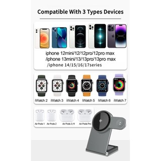 SHEREN Đế sạc không dây có thể gập lại làm mát ba trong một  Thích hợp cho iPhone wireless charger