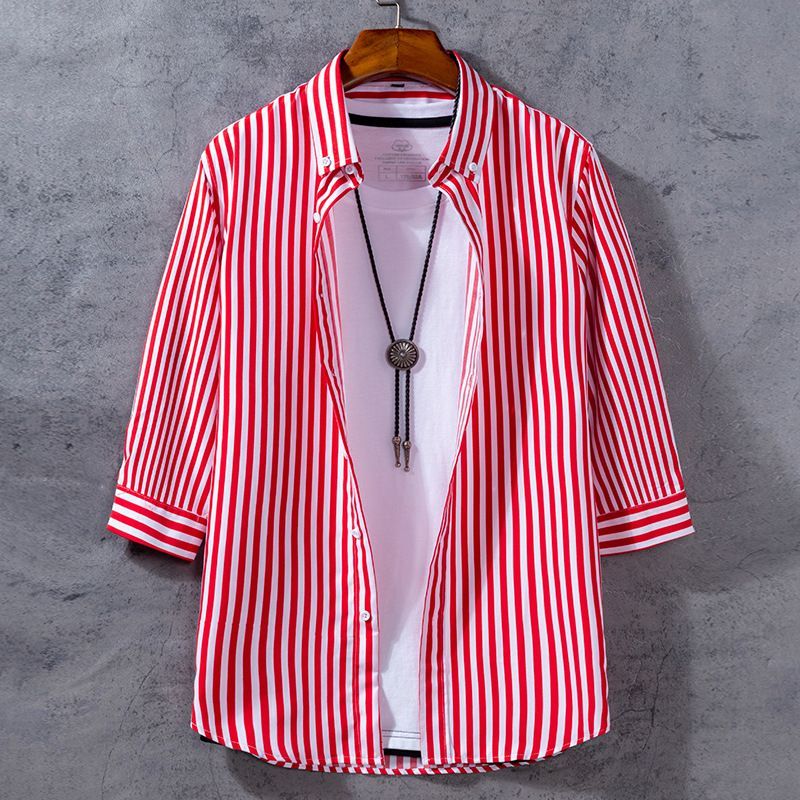 Áo sơ mi sọc tay công sở 3 / 4 màu đen Nút Oversize Áo sơ mi thông thường màu trắng