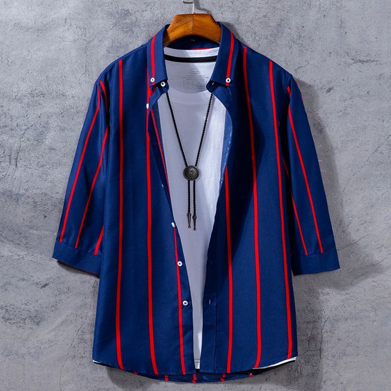 Áo sơ mi sọc tay công sở 3 / 4 màu đen Nút Oversize Áo sơ mi thông thường màu trắng